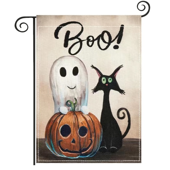NIP Boo Pumpkin Ghost Black Cat Halloween Garden Flag 12×18 Double Sided - Picture 1 of 3